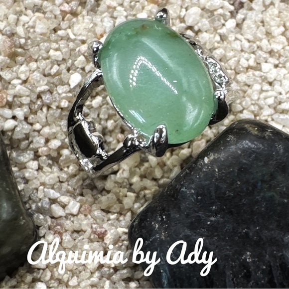 Victorian Green aventurine silver gem ring - Picture 1 of 4